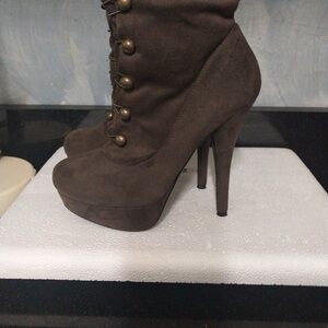 Brown Dark Forest Green Stiletto High Heel Suede Ankle Military Boots Booties